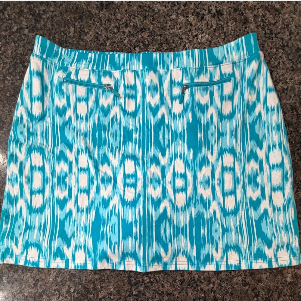 Jones New York Sport Women XXL Blue Ikat Skort Zip Pockets Active Golf Skirt